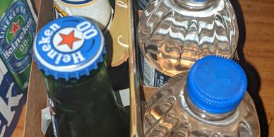 A six-pack carrier with Heineken 0.0 beers and bottled water at Casablanca Dry